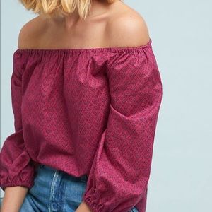 Pink pattered off the shoulder Anthropologie top